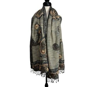 Jain Shawls Elegant Paisley Floral Hand Embroidered Shawl Scarf Wool